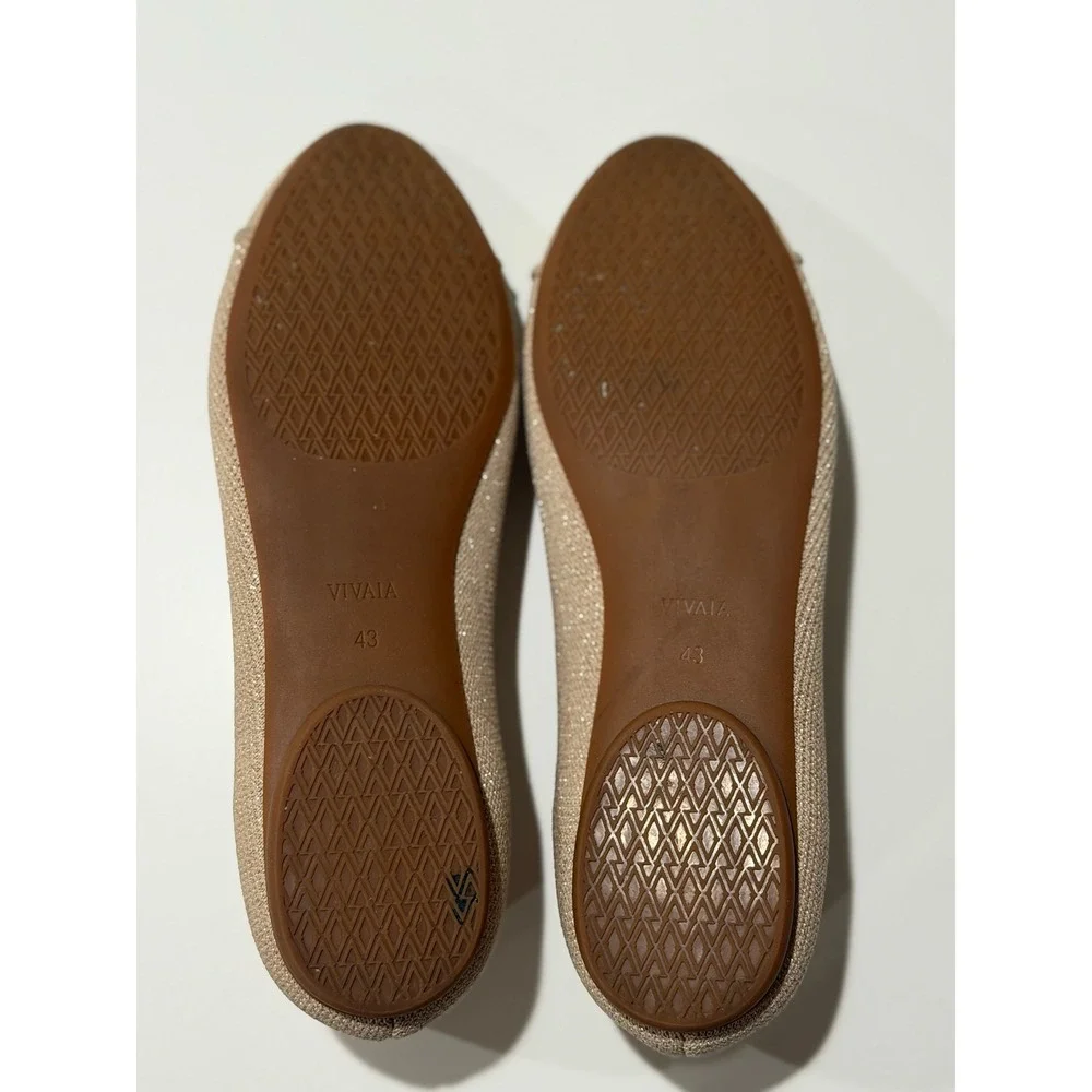 Vivaia Margot Mary Jane Shimmer Knit Pointed Toe Flats Almond Tan Womens 11 EU43